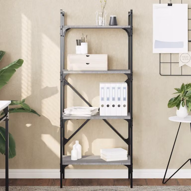 Libreria vidaXL con 4 Ripiani in Stile Industrial, Grigio, L 56 cm x P 31,5 cm x H 138,5 cm