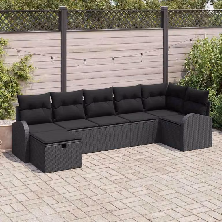 Maison Exclusive - Set da giardino composto da 7 pezzi, divano e poltrone, in rattan sintetico nero