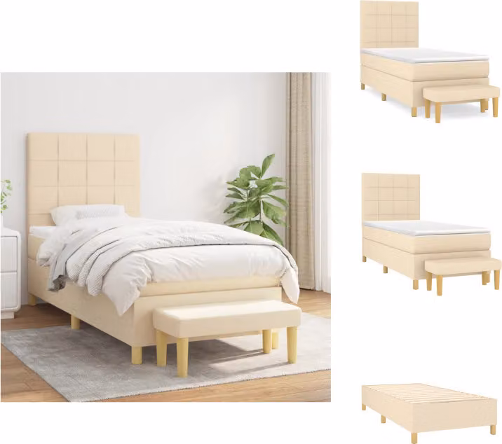 vidaXL Letto a molle con materasso crema 100x200 cm in tessuto - Letti e strutture letto
