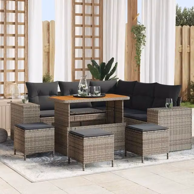 Set Divano da Giardino 9 pz 8-Numero di posti Grigio polyrattan 3363963