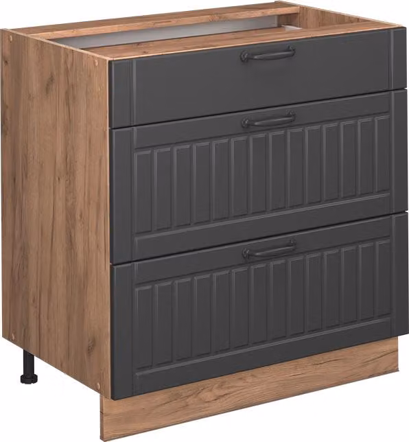 Mobiletto base per cucina Vicco Fame-Line Grigio scuro 80 cm con 3 cassetti, PL Antracite, Model 57041