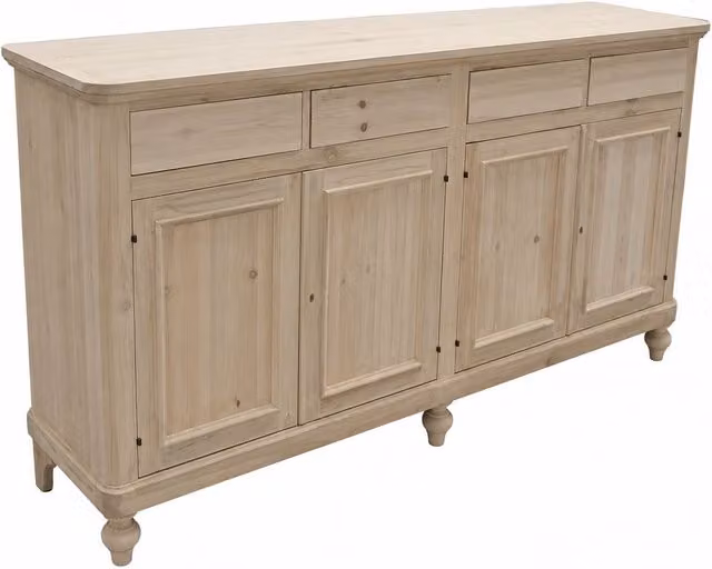 Credenza Mobili 2G in legno di pioppo grezzo con 4 porte e 4 cassetti L: 198 cm, P: 50 cm, H: 107 cm