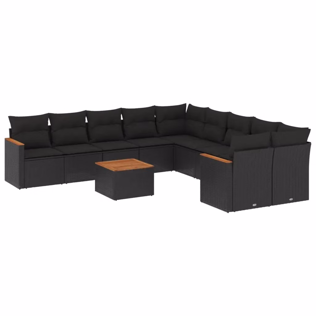 vidaXL Set Divani da Giardino 11 pz in Polyrattan Nero con Cuscini e Tavolino da Esterno – 2