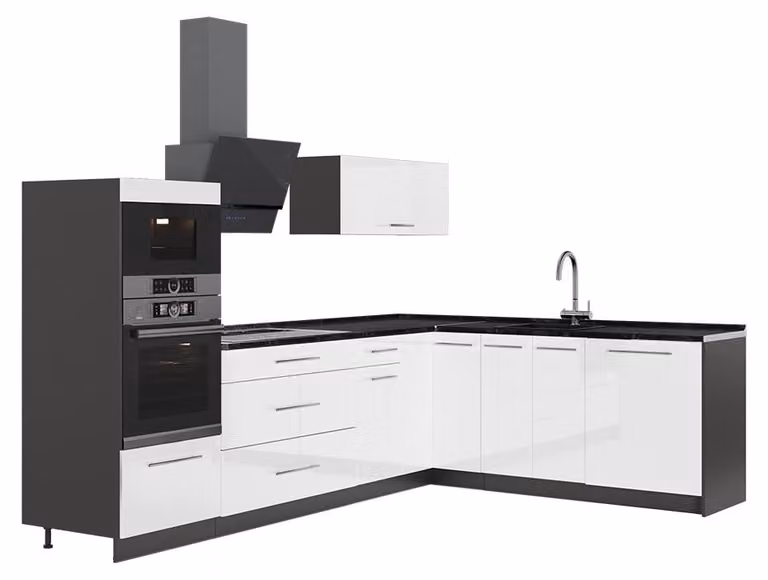 Cucina angolare completa Vicco Fame-Line Bianco lucido/Antracite 287 x 207 cm senza piano di lavoro, Model 63484