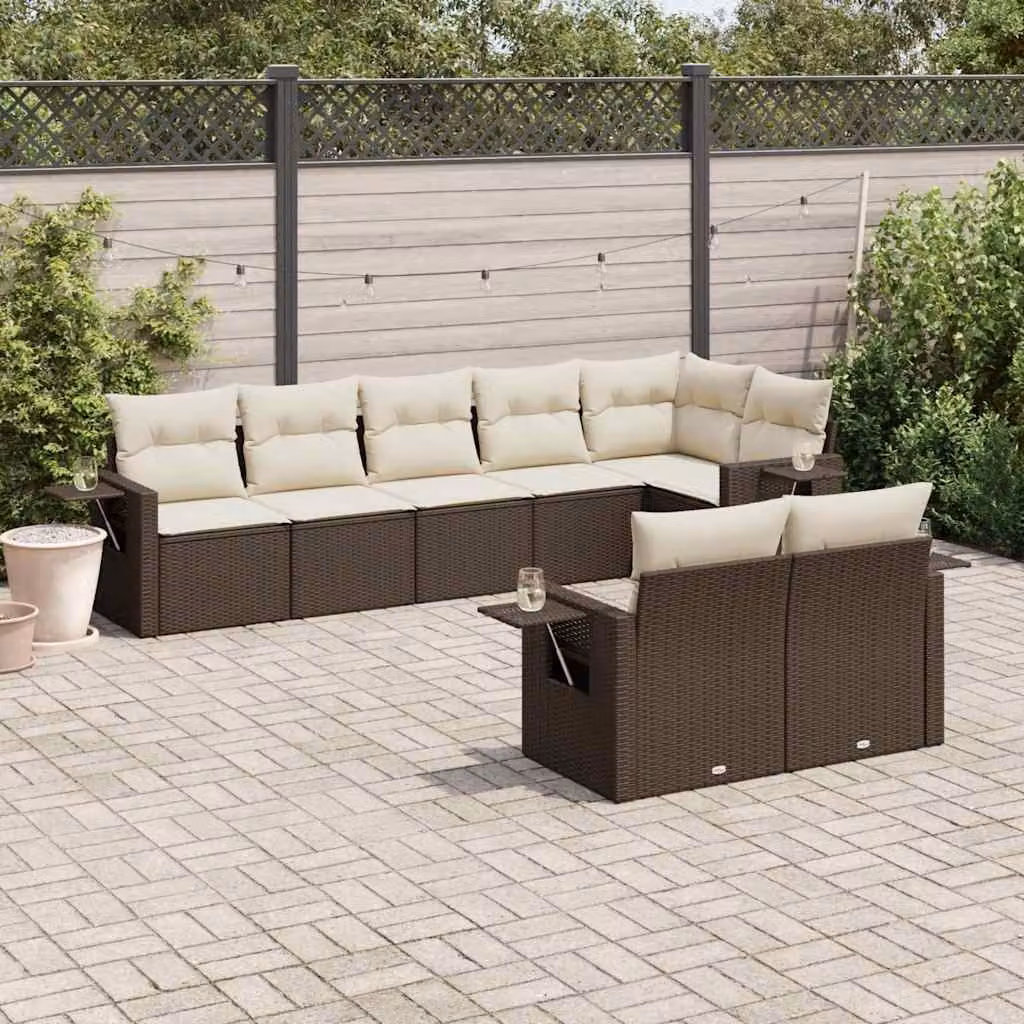 vidaXL Set Divani da Giardino 8 pz a Forma a L in Polyrattan Marrone con Cuscini e Rivestimenti Rimovibili – 1