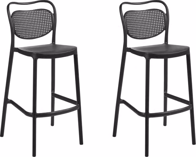 Set di 2 sedie da bar BELIANI in plastica nera opaca stile retrò per uso interno ed esterno, H 106 cm x L 44 cm x P 48 cm – 1