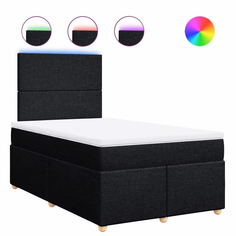 Giroletto a Molle con Materasso Nero 120x190 cm in Tessuto