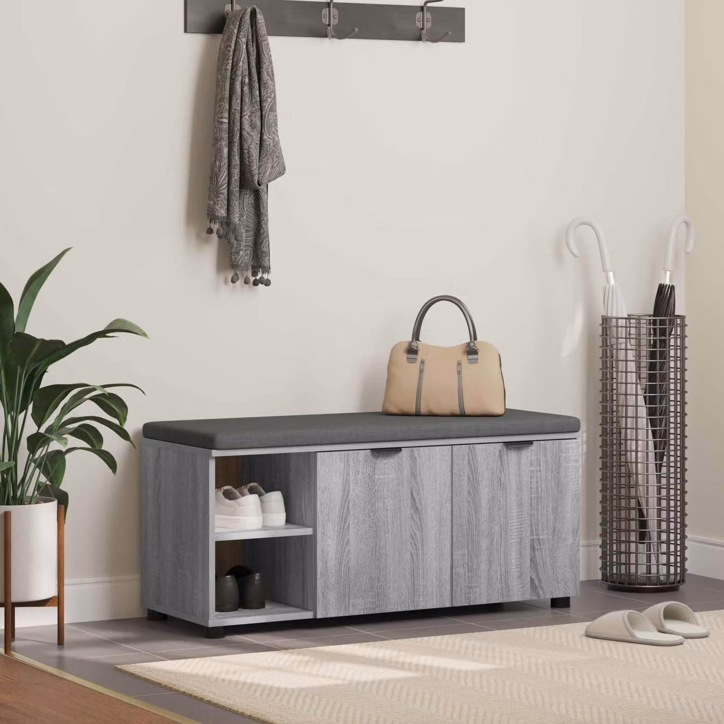 Panca per ingresso con scarpiera vidaXL in stile moderno, colore grigio, L 100 x P 38 x H 46 cm