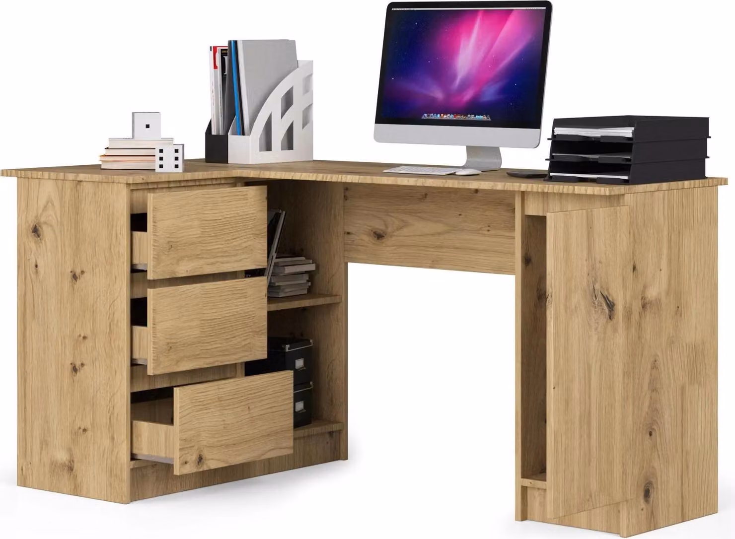 Akord Scrivania Angolare Sinistra Con 3 Cassetti E 1 Anta In Rovere Stile Artigianale 155X85X77