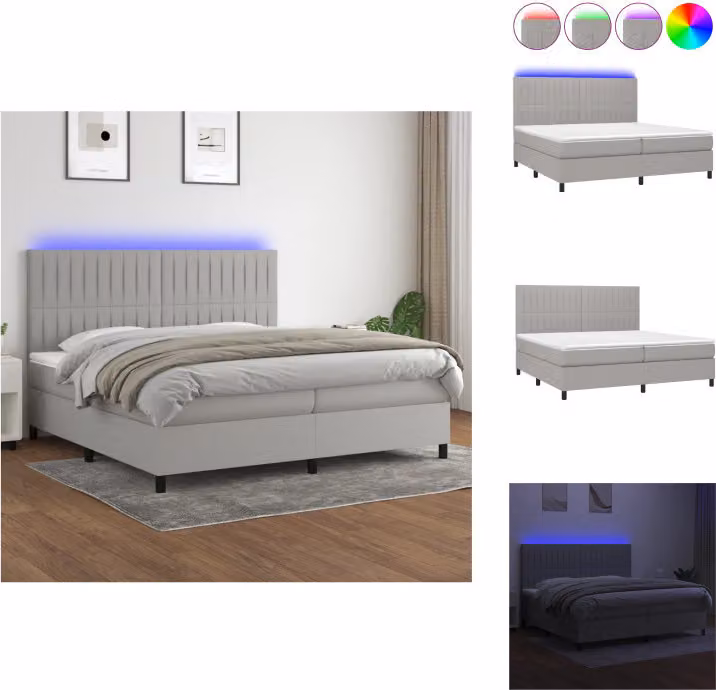 vidaXL Letto a molle con materasso e tessuto LED grigio chiaro 200x200 cm - Letti e strutture letto