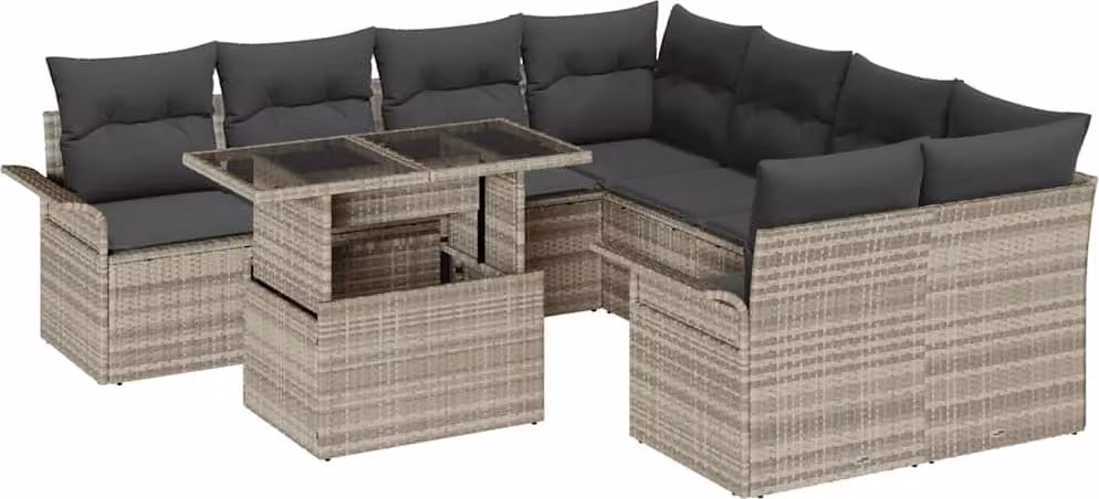 Set Divano da Giardino con cuscino 9 pcs Grigio chiaro