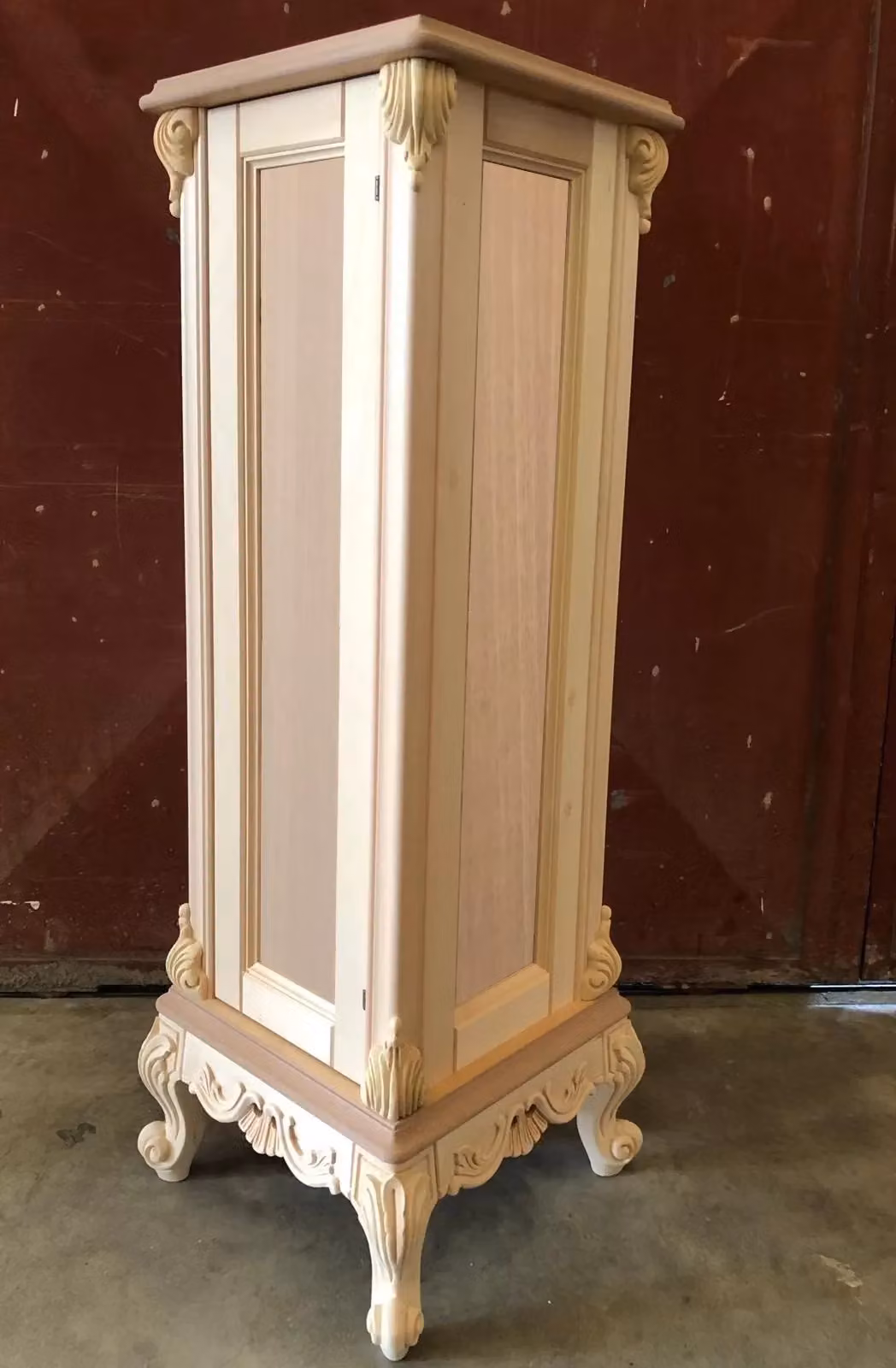 Porta vasi credenzina classico barocco in legno grezzo beige Mobili 2G L/P/H: 41 x 41 x 110 cm – 2