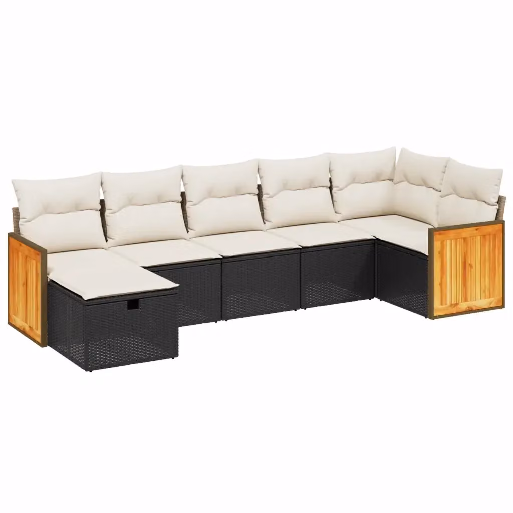 vidaXL Set Divano da Giardino a L con 7 Cuscini, Polyrattan e Acciaio Verniciato, Nero e Bianco – 2