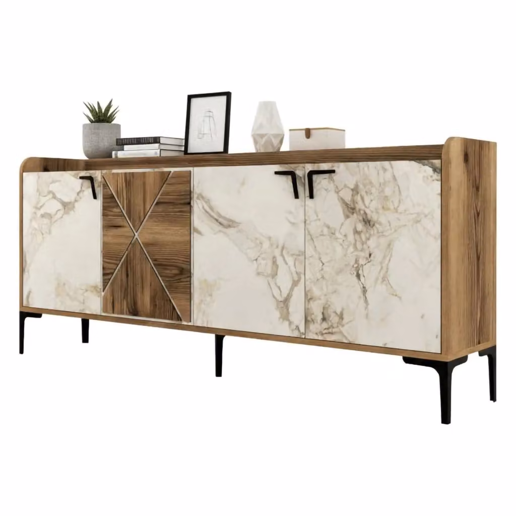 Credenza Also DMORA per soggiorno, armadio basso per TV in legno e metallo, Noce e Bianco, L 180 x P 35 x H 78 cm – 2