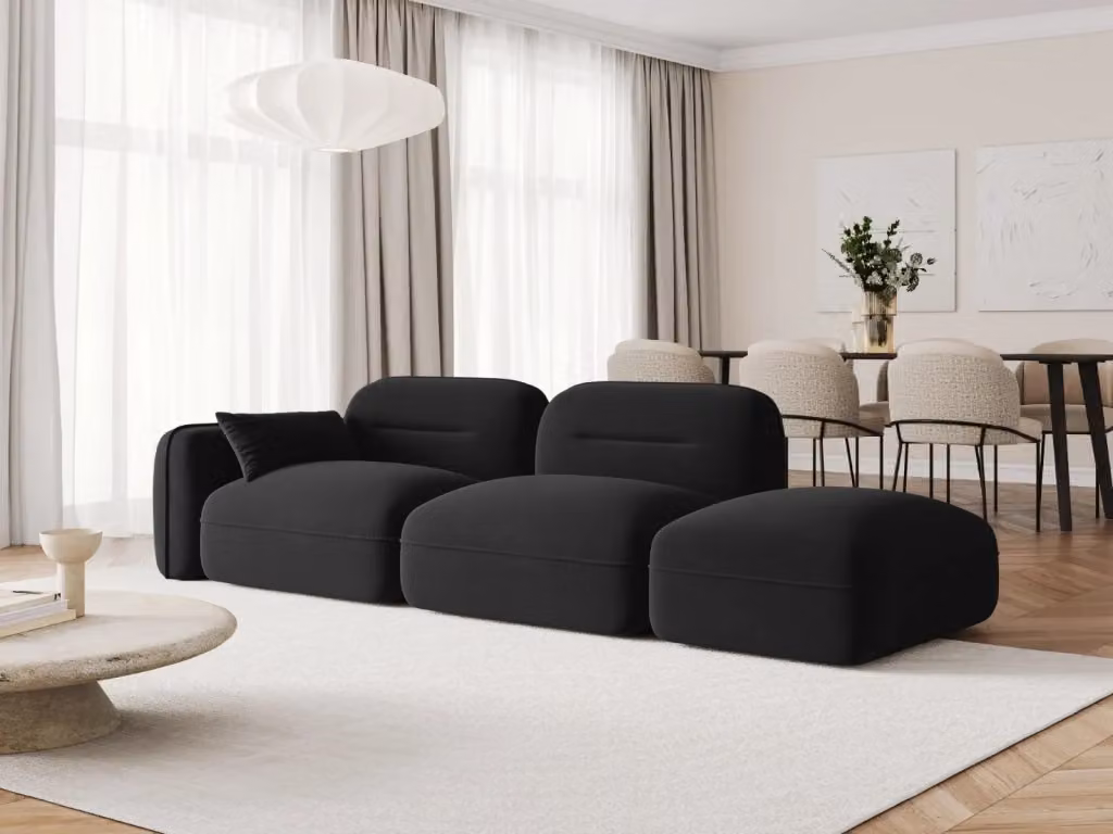 Divano modulare destro Sydney Cosmopolitan Design a 3 posti in velluto nero L/P/H: 295 x 174 x 90 cm – 2