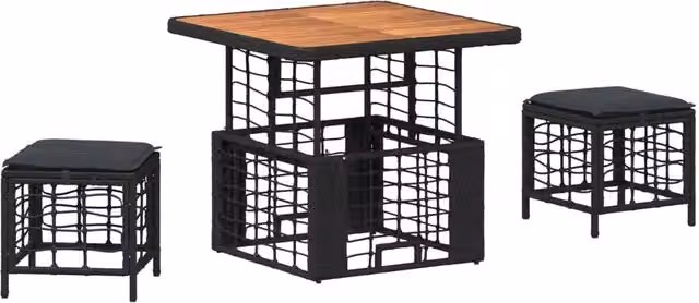 Set da Giardino in Legno di Acacia e Polyrattan Nero e Grigio con Design Rustico