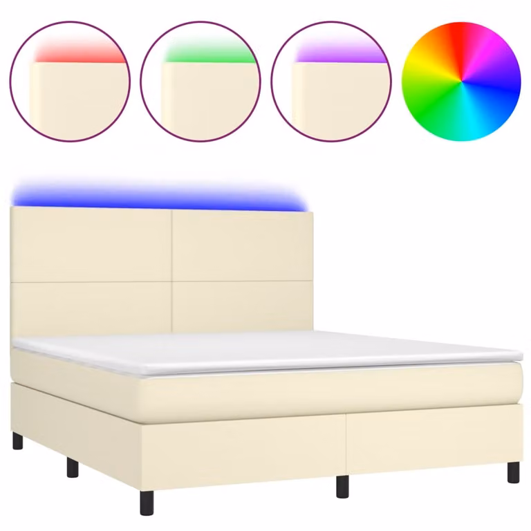 Giroletto a Molle con Materasso e LED Crema 180x200 cm