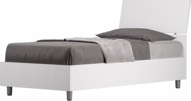 Letto Singolo 80x200 cm con Rete e Contenitore Testata Inclinata Demas Bianco Frassino