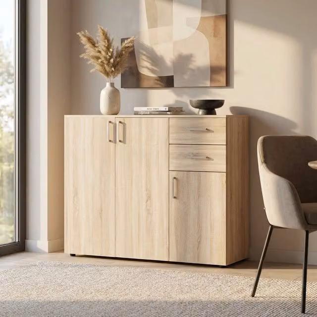 Madia Moderna con 2 cassetti e tre ante in Legno Composito cm 120x35x93 - READ