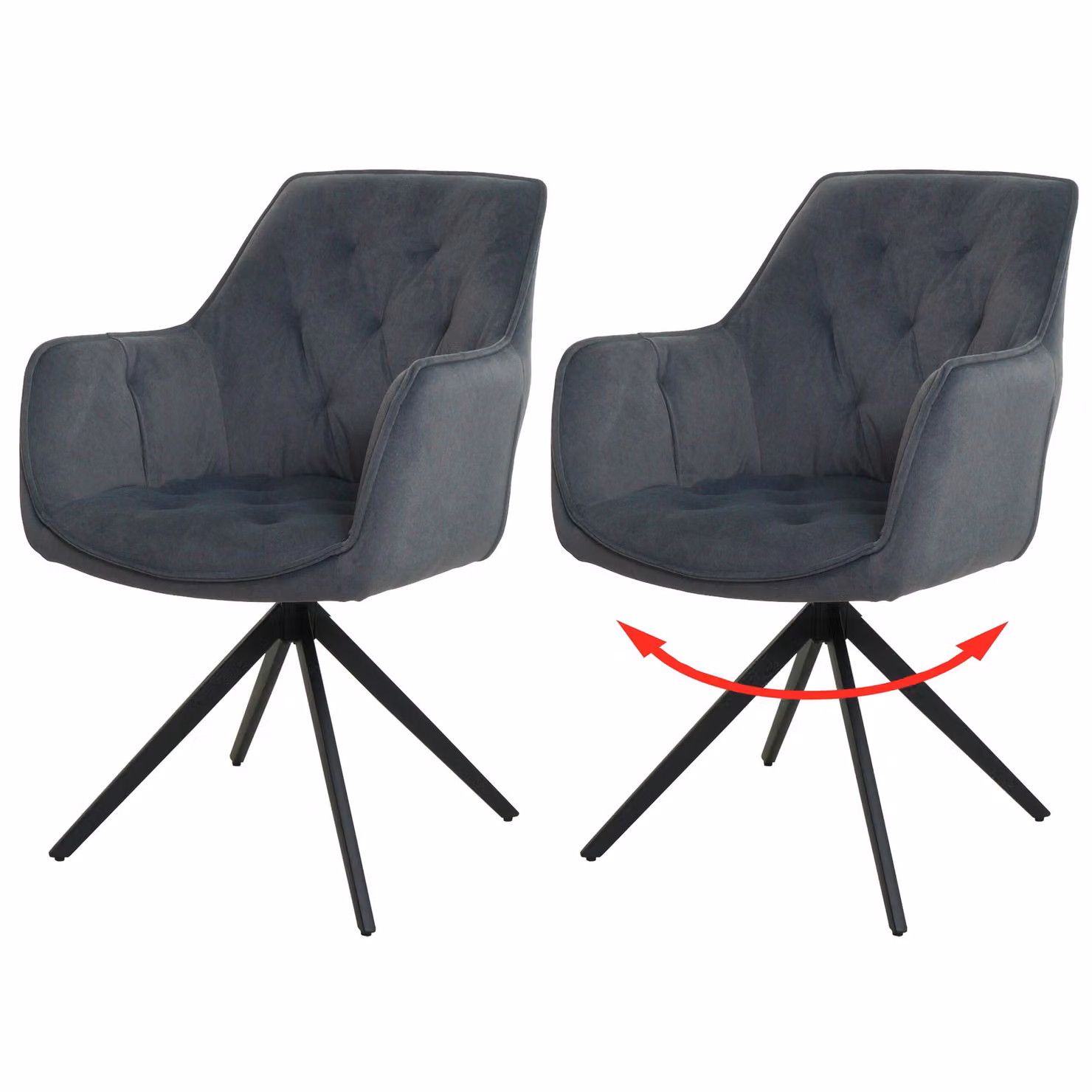 set di 2 sedie per sala da pranzo MCW-L80, sedia da cucina imbottita sedia con braccioli, girevole, metallo tessuto/tessuto ~ antracite