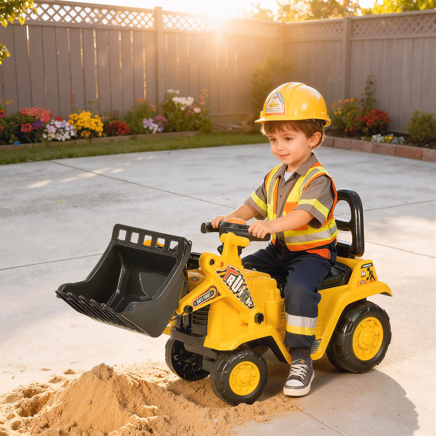 Escavatore giocattolo HOMCOM per bambini con benna e contenitore a scomparsa, Giallo e Nero, L 80 x P 26.5 x H 39 cm – 2