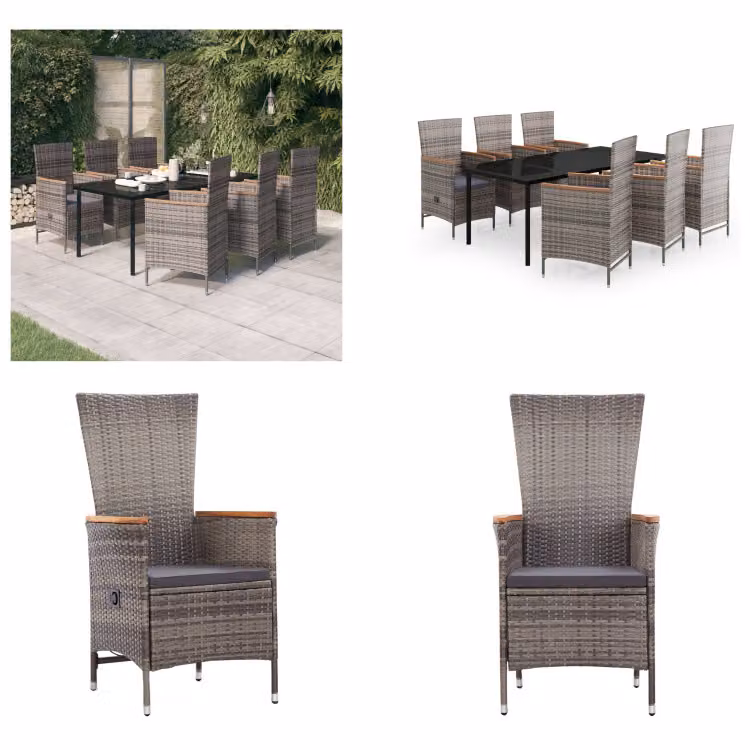 vidaXL Set da pranzo da giardino 7 pezzi con cuscini grigio - Set da pranzo da giardino - Gruppi da pranzo da giardino - Set di mobili da giardino - Set di mobili da giardino
