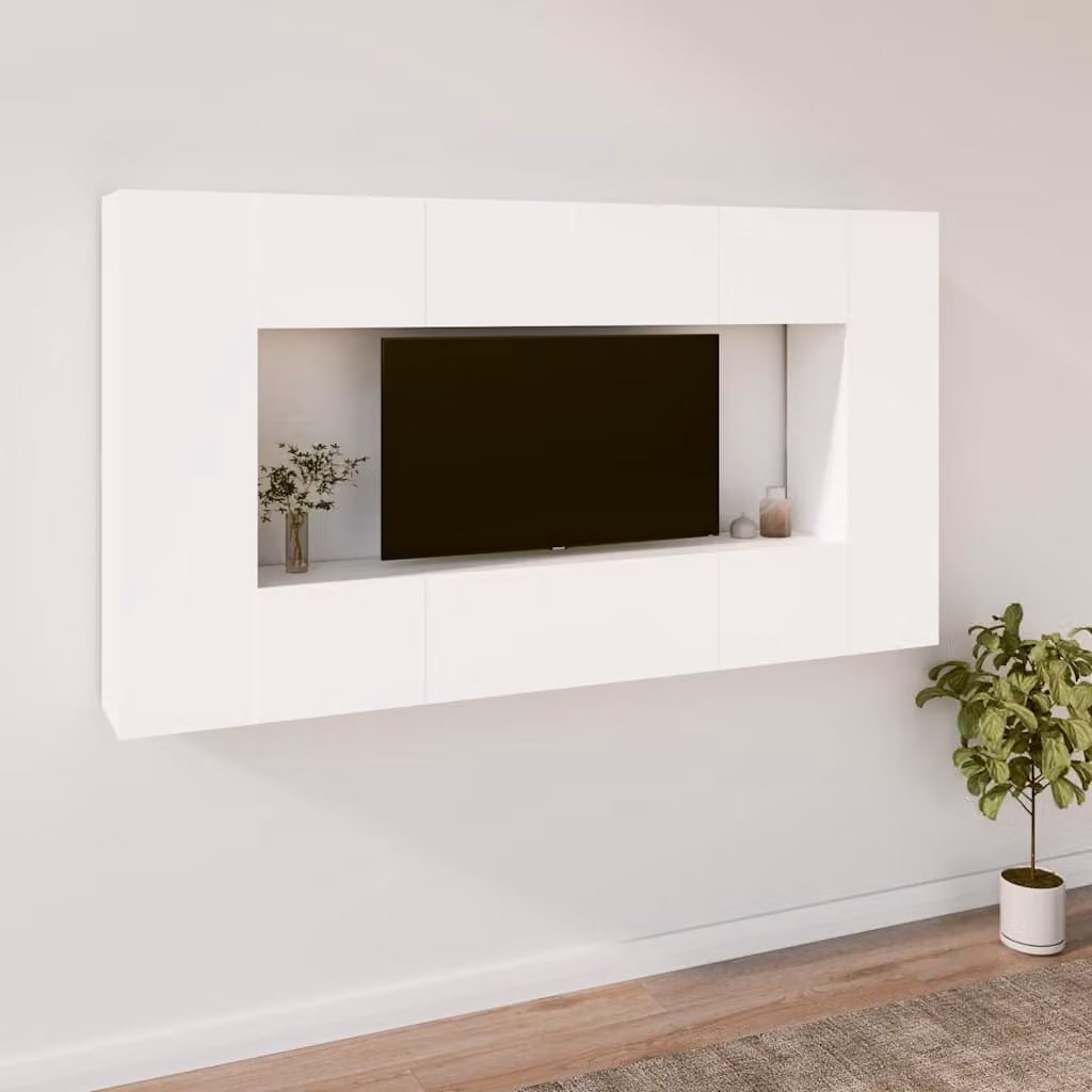 vidaXL Set Mobili Porta TV 8pz Bianco in Legno e MDF per Soggiorno – 1