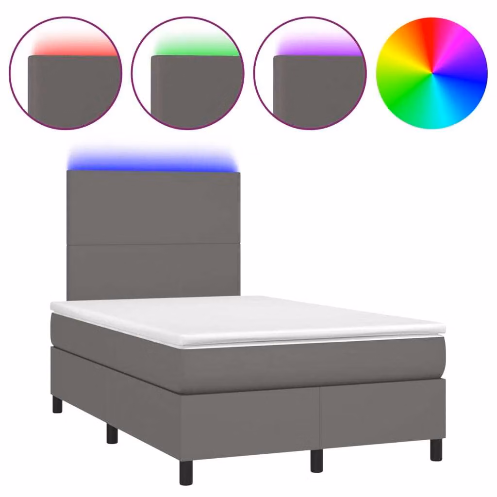 Giroletto Molle con Materasso e LED Grigio 120x200cm Pelle finta