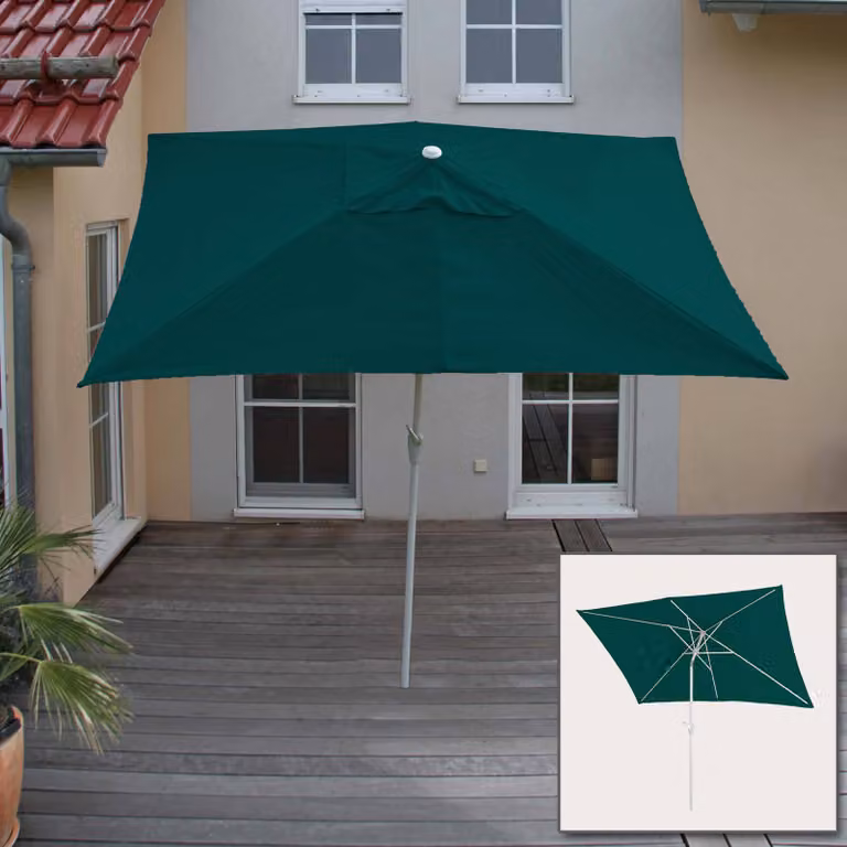 Ombrellone N23, ombrellone da giardino, 2x3m rettangolare inclinabile, poliestere/alluminio 4,5kg Protezione UV 50+ ~ verde