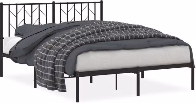 Letto matrimoniale | Letto per adulti | Giroletto con Testiera in Metallo Nero 140x190 cm