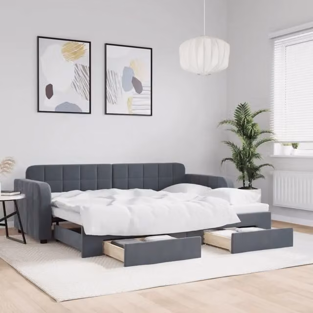 Divano Letto Estraibile con Cassetti vidaXL in Velluto Grigio L/P/H: 80 x 200 cm