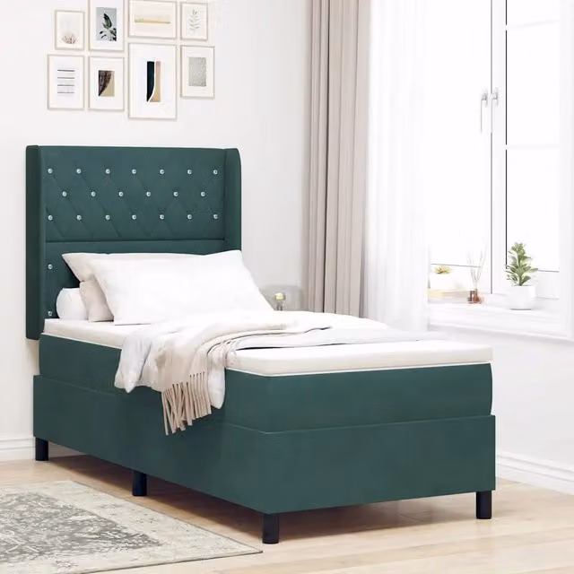 Letto a molle con materasso vidaXL in velluto verde, L/P/H: 100 x 200 x 103 cm