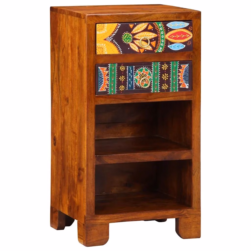 Tavolino Floreale vidaXL in Legno di Acacia Marrone con Cassetto, L/P/H: 40 x 35 x 75 cm – 2