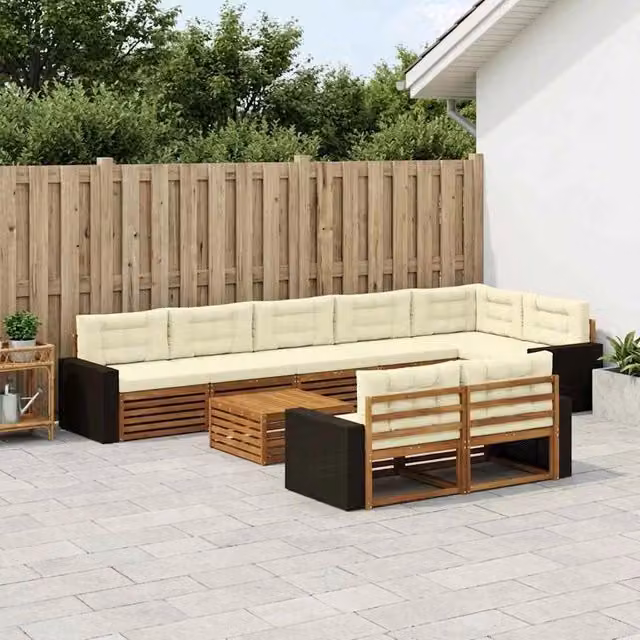 Set di divani da esterno a forma di U vidaXL in legno di acacia beige con cuscini inclusi – 1