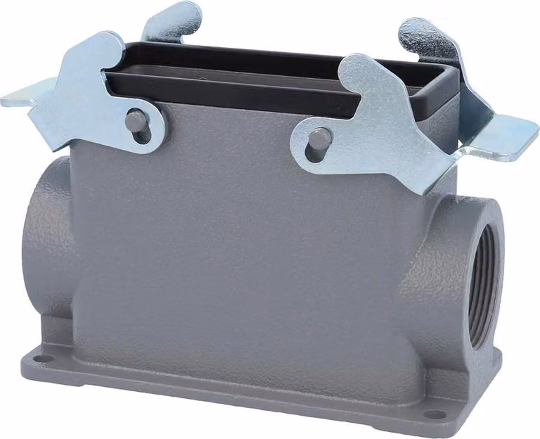 HARTING Han 16B Alloggiamento base alto, 2xM32 uscita cavo laterale, con 2 staffe trasversali Vite M32 Area di serraggio