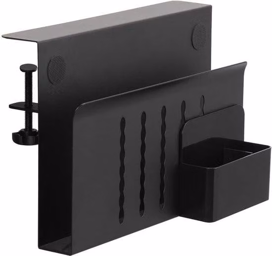Organizzatore da scrivania, supporto scrivania, metallo, da posizionare sotto la scrivania, contenitore, portaoggetti da scrivania a scomparti, portaoggetti da scrivania (nero, portaoggetti da scrivania a scomparti con portapenne)