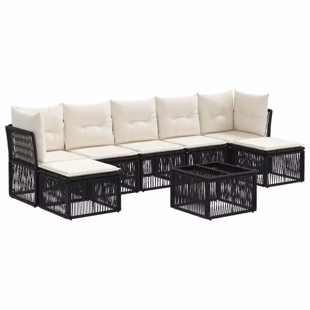 Set Divano da Giardino 8 Pezzi vidaXL Nero con Poltroncine, Tavolino e Cuscini in Polyrattan e Acciaio – 2