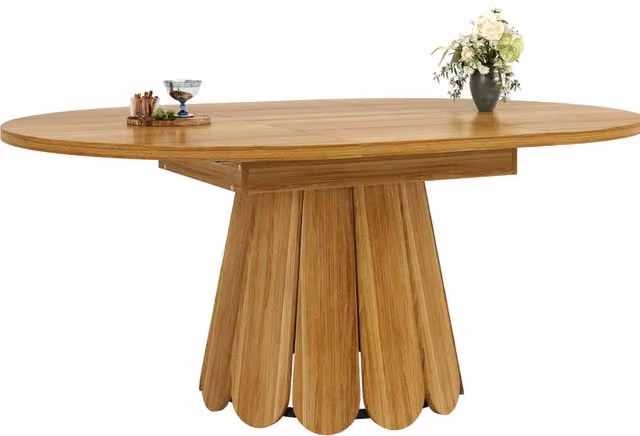 Tavolo da pranzo rotondo estensibile 118-158 cm in MDF marrone, fino a 6 persone