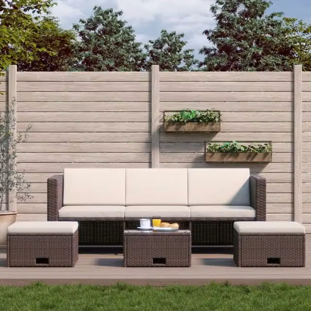Set Divani da Giardino 4 pz con Cuscini in Polyrattan Marrone 43103
