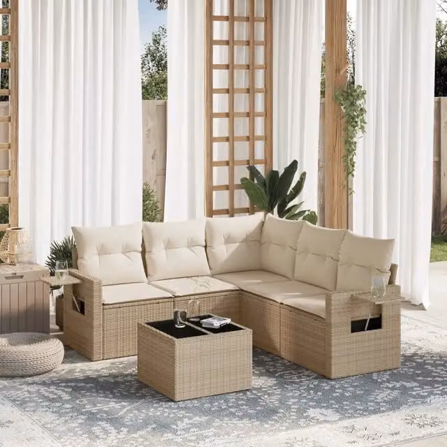 Set Divano da Giardino 6 pz con Cuscini Beige in Polyrattan 3252495