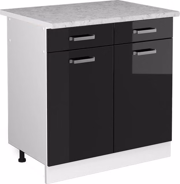 Base universale R-Line Nero lucido 80 cm con cassetti e ante, con piano di lavoro Vicco