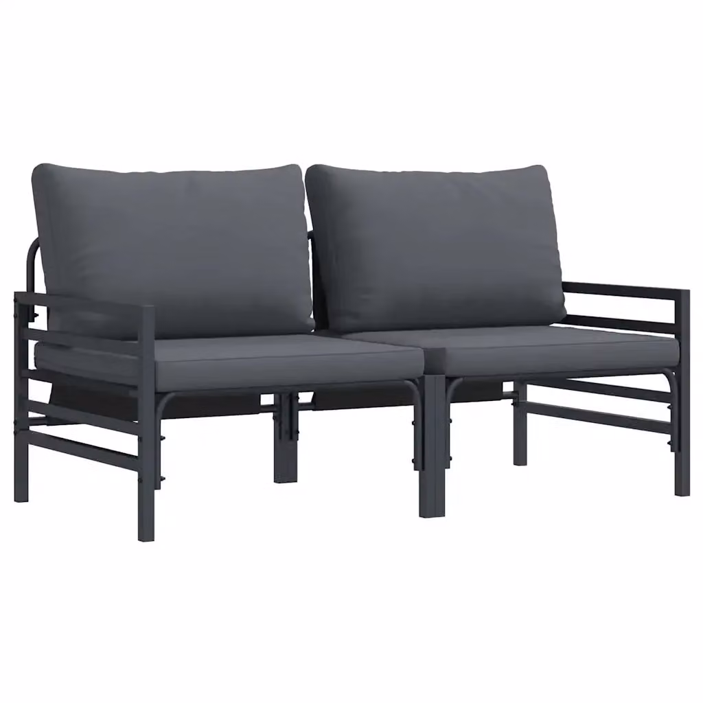 Set di mobili da esterno vidaXL composto da 2 pezzi con divano a 2 posti a forma di L, colore antracite, in acciaio verniciato con cuscini inclusi, L/P/H: 80 x 80 x 71 cm – 2