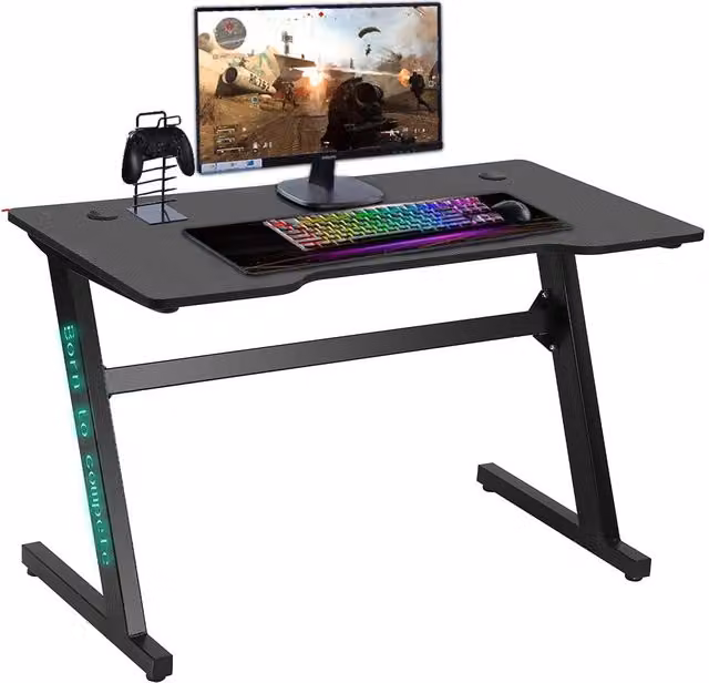 Scrivania Gaming GIORDANOSHOP Moderna con Luci LED RGB e Tappetino Mouse Pad L: 120 cm, P: 73 cm, H: 60 cm, Colore Nero e Rosso