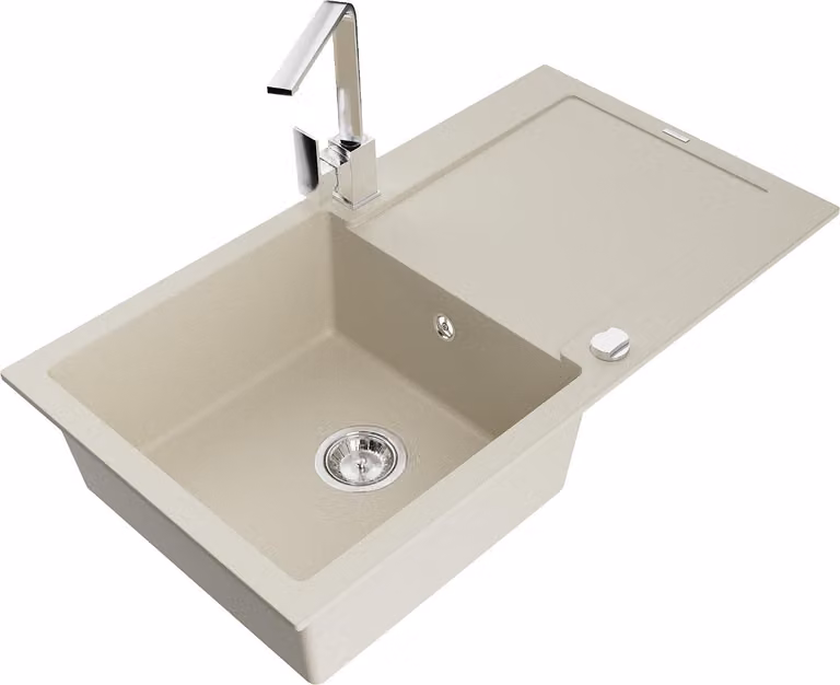 Mexen Leo lavello in granito 1-vasca con sgocciolatoio e miscelatore cucina Rita, beige - 6501-69-670300-00