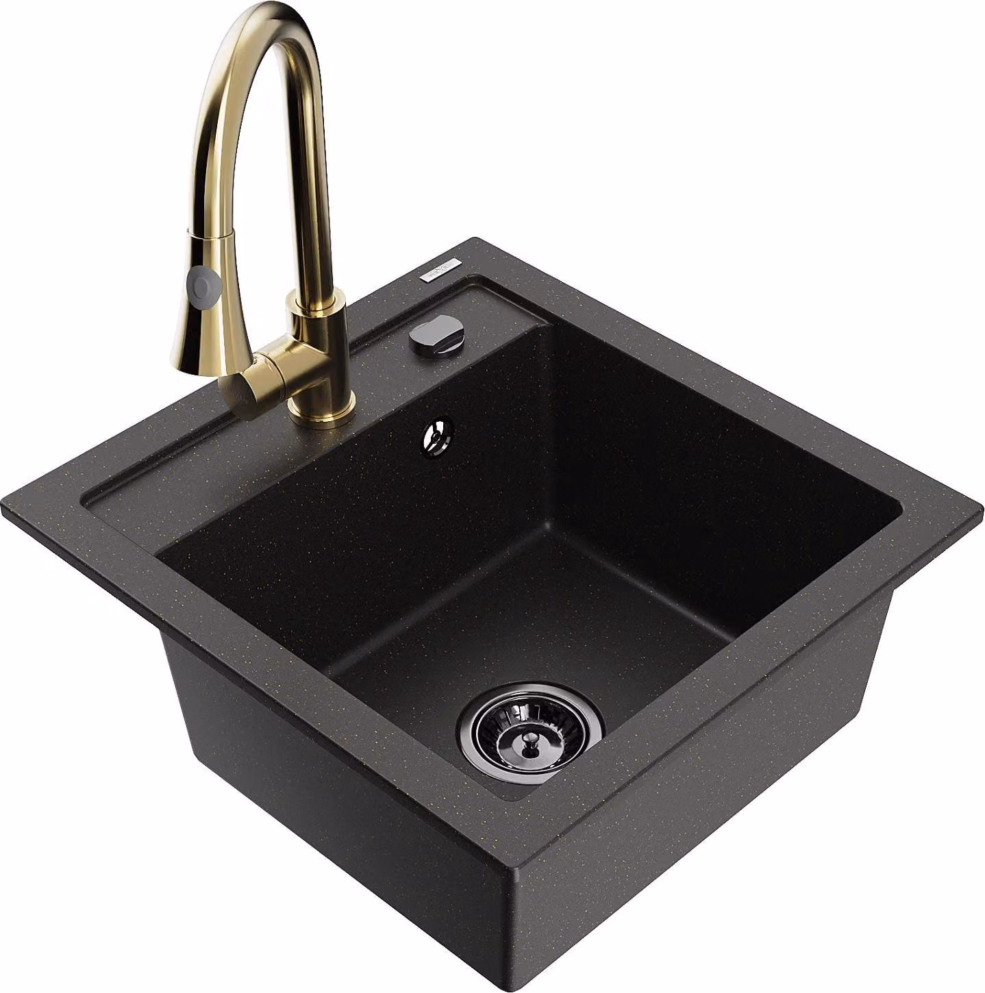 Mexen Vito lavello in granito a 1 vasca con rubinetto da cucina Elia, nero/oro metallizzato - 6503-75-670101-50-B