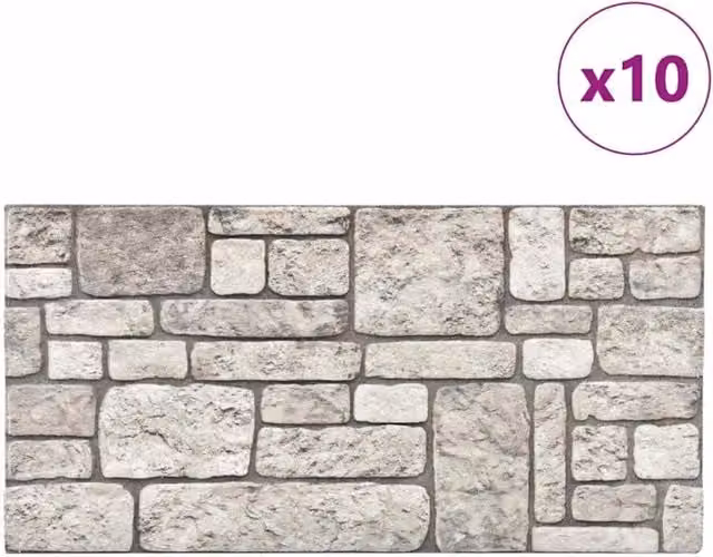 Set di 10 pannelli da parete autoadesivi in schiuma EPS con design geometrico astratto, colore grigio, L: 100 cm, P: 50 cm, Spessore: 2 cm, Modello CFW1532213