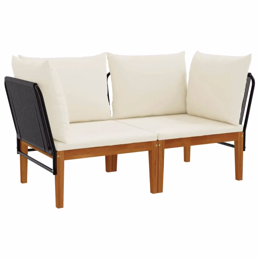 Divano angolare da esterno a 2 posti vidaXL in legno di acacia con cuscini beige e bianco – 2