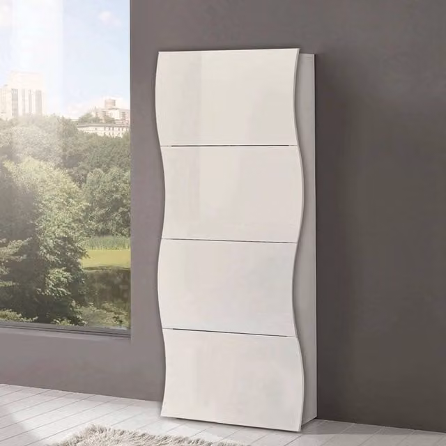 Scarpiera Adaz DMORA, Mobile Portascarpe da Ingresso con 4 Ante a Ribalta, Bianco Lucido, L: 71 cm, P: 27 cm, H: 162 cm – 1