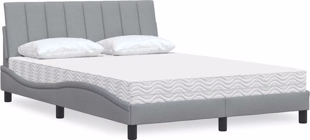 Letto con Materasso Hanko Grigio Chiaro 140x190cm Tessuto