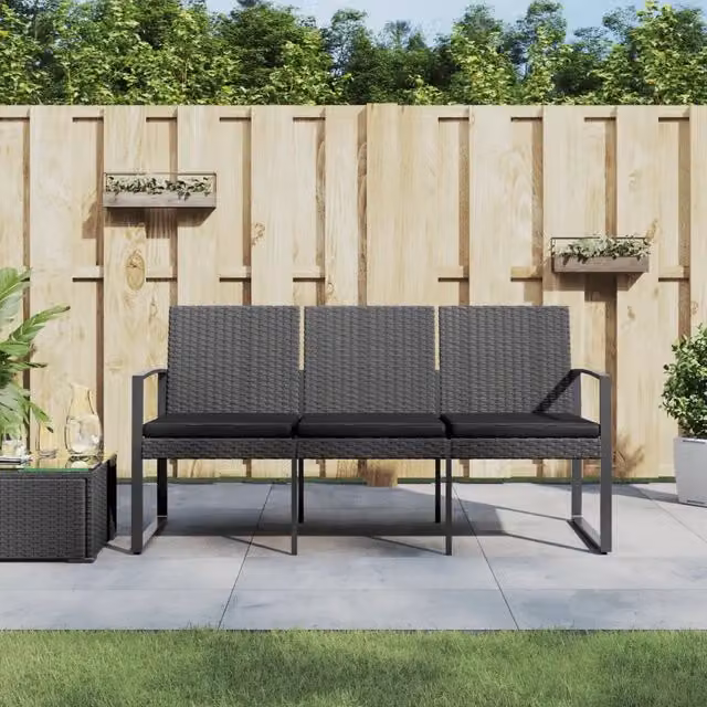 Panca da Giardino a 3 Posti con Cuscini Rattan PP Grigio Scuro 360214